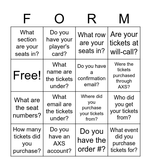 Resolution Form Bingo! Bingo Card
