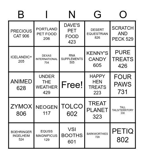 VENDOR BLACK OUT Bingo Card
