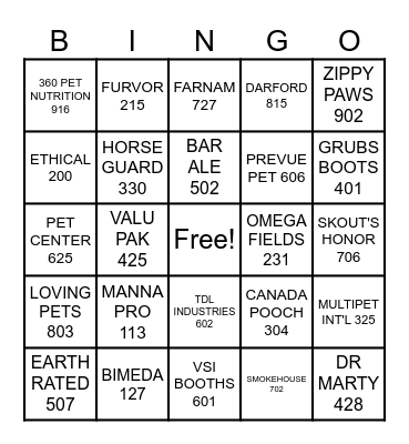 VENDOR BLACK OUT Bingo Card