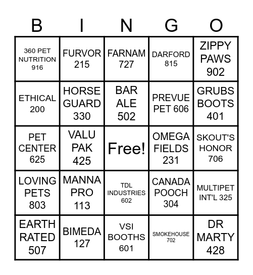 VENDOR BLACK OUT Bingo Card