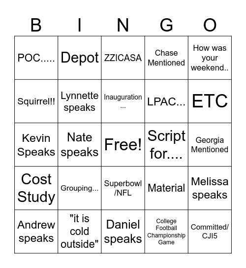 1-20-2025 Staff BINGO Card