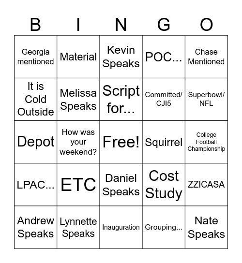 Untitled Bingo Card