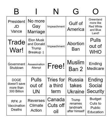 America Falling Apart 2024-2028 Bingo Card