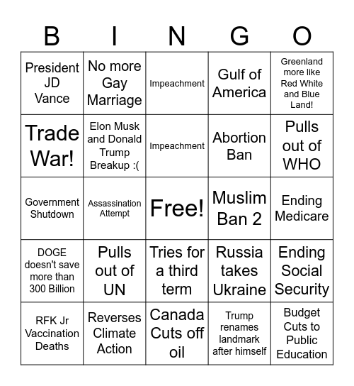 America Falling Apart 2024-2028 Bingo Card