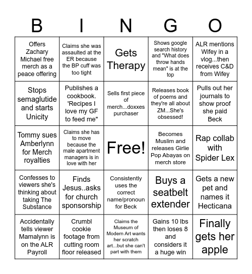 Amberlynn Reid -  Just plain silly Bingo Card