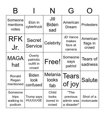 Inauguration Bingo Card