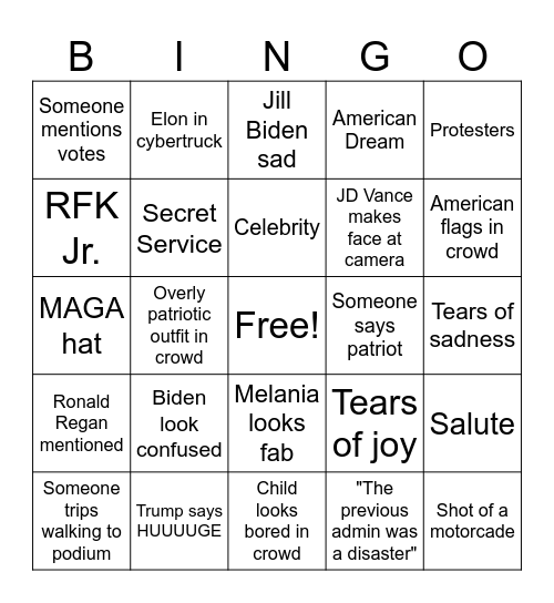 Inauguration Bingo Card