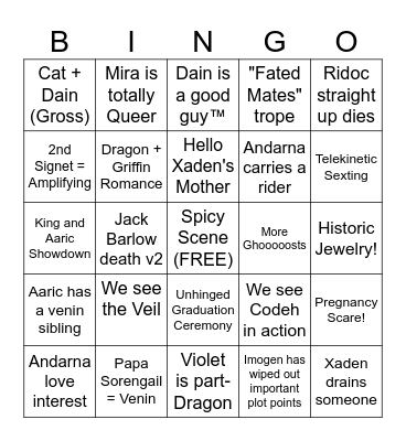 Onyx Storm Bingo Card