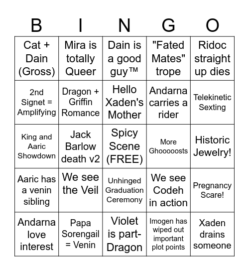 Onyx Storm Bingo Card
