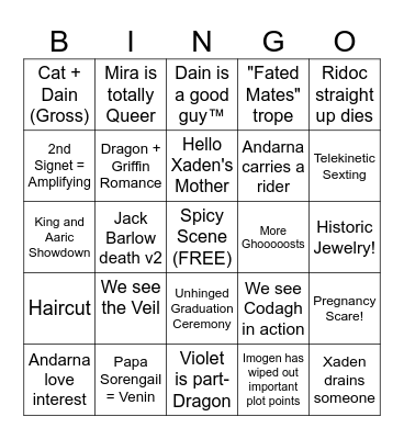 Onyx Storm Bingo Card