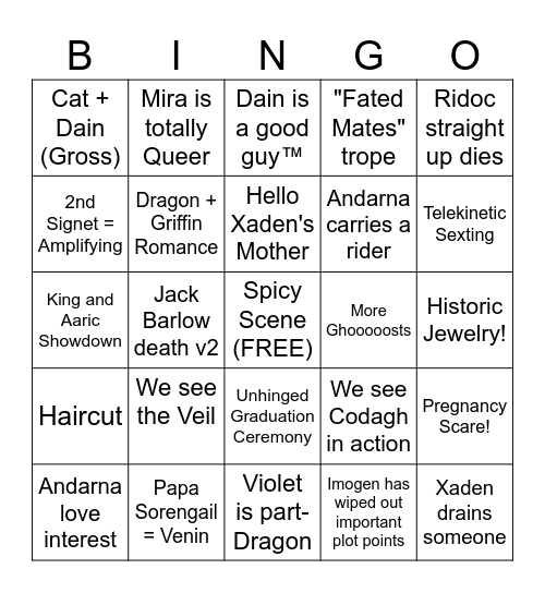 Onyx Storm Bingo Card