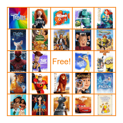 Children's Movie Bingo Card