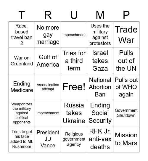 Trump 2nd Term Bingo Card