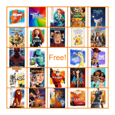 Children's Movie Bingo Card