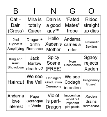 Onyx Storm Bingo Card