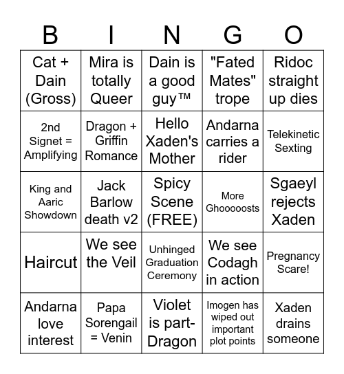 Onyx Storm Bingo Card