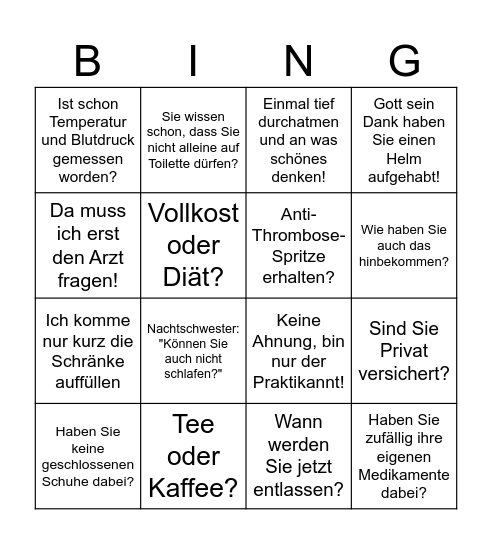 Patienten Bingo für Justin Bingo Card