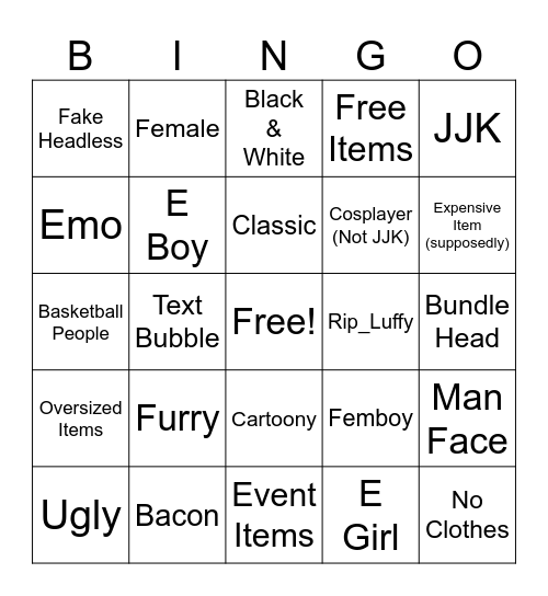 Avatar Bingo Card
