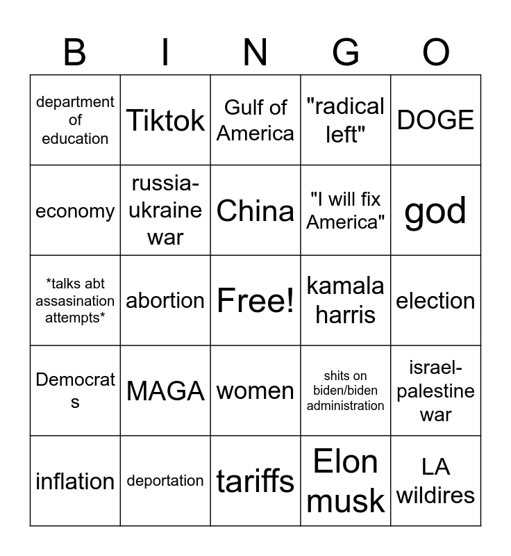 inauguration speech 2025 Bingo Card