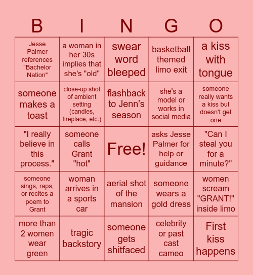 Bachelor Bingo Card