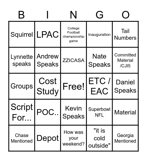 Untitled Bingo Card