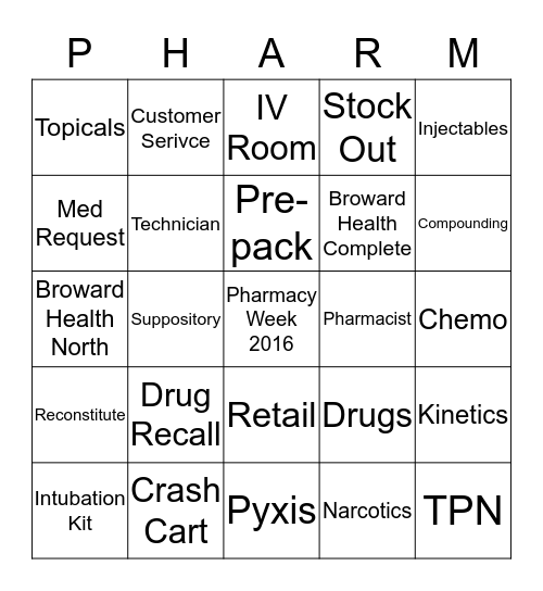 Pharmacy Week 2016 Bingo Card
