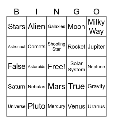 Outer Space Bingo Card