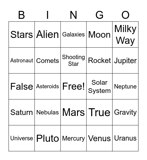 Outer Space Bingo Card