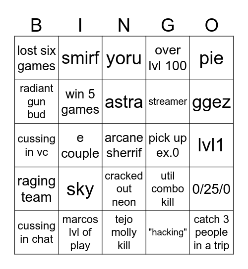 val bingo Card