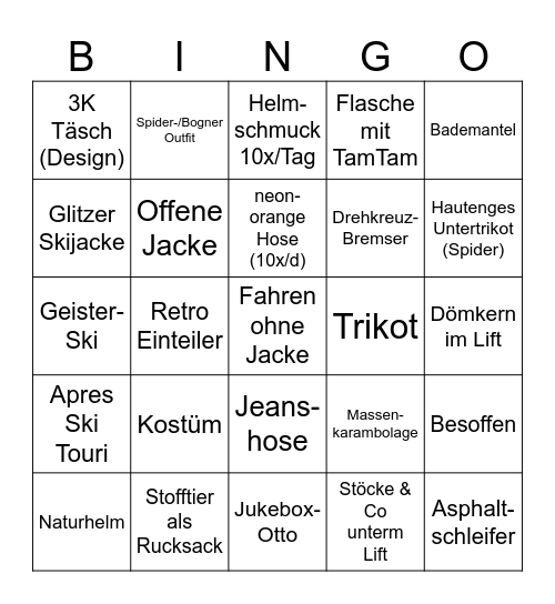 SKI Bingo Card