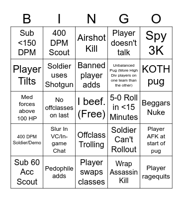 TF2 PUG Bingo Card