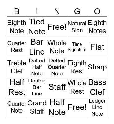 Music Bingo Card