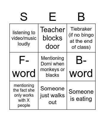 English class bingo Card
