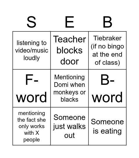 English class bingo Card