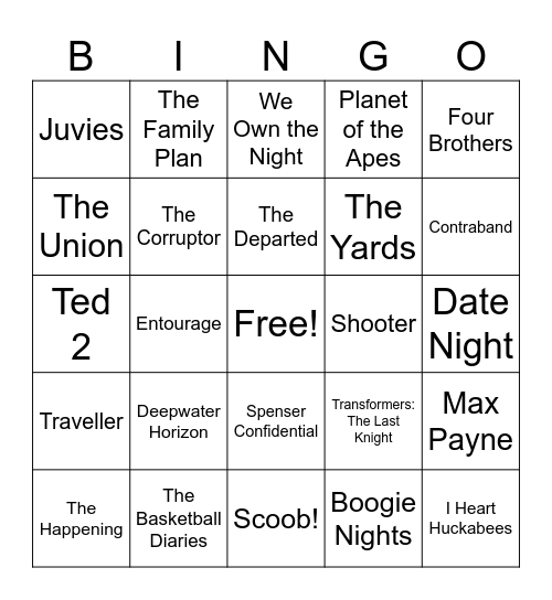 Mark Wahlberg Bingo Card