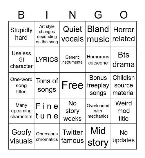 Modern fnf mod bingo Card