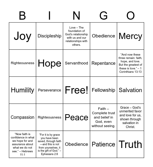 Christian Bingo Card