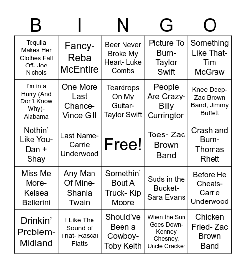 Country Time Bingo Card
