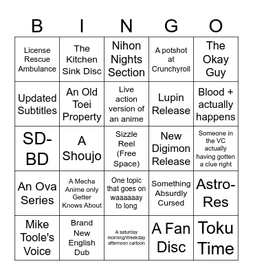 Megan's Discotek Bingo Card