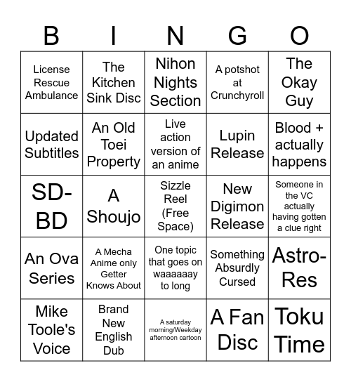 Megan's Discotek Bingo Card