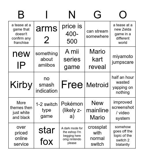 switch 2 direct Bingo Card