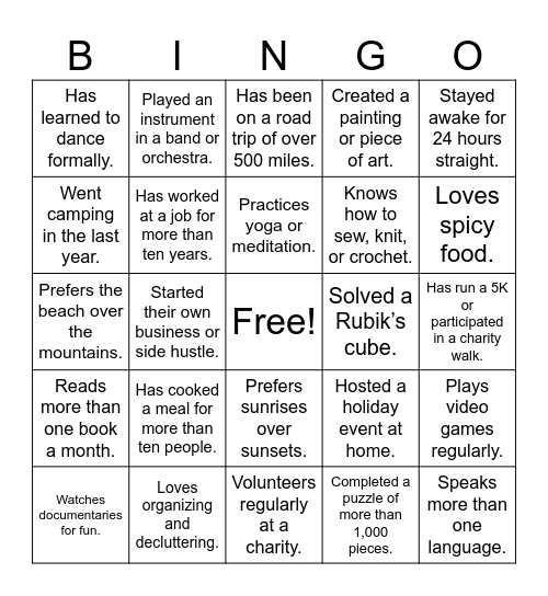 WRAP BINGO Card