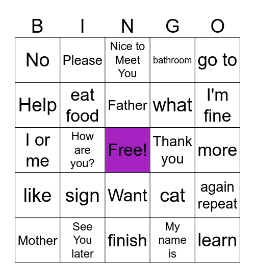 Review of Class 1 ASL Bingo Card