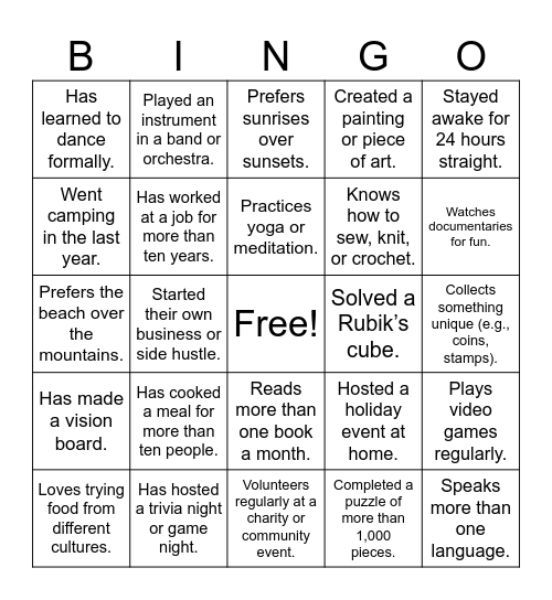 WRAP BINGO Card
