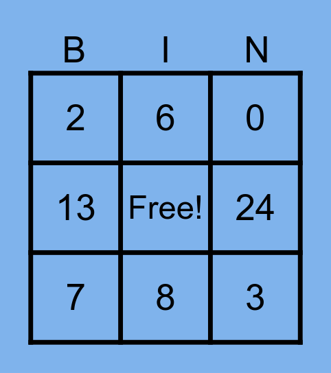 NUMBER BINGO Card