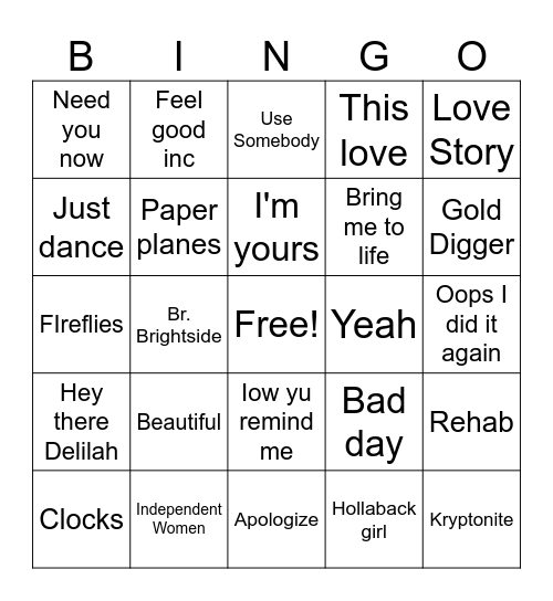 Top 100 of 2000-09 Bingo Card