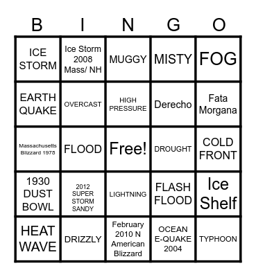 Weather BINGO Card