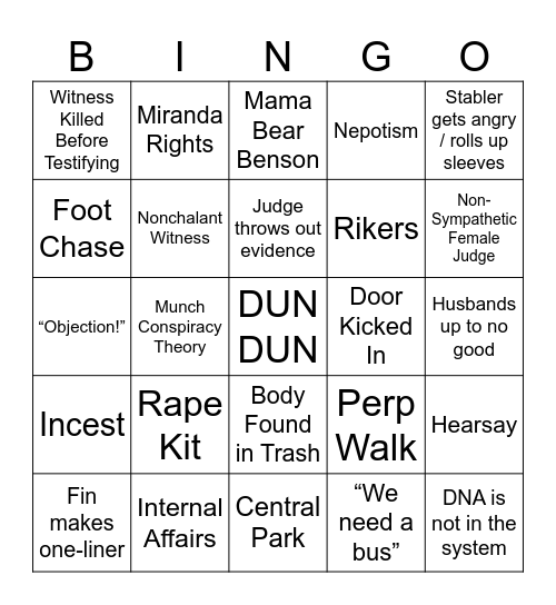 Law & Order: SVU Bingo Card