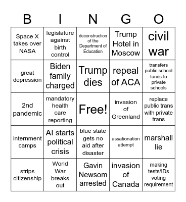 2025 Card 1 Bingo Card
