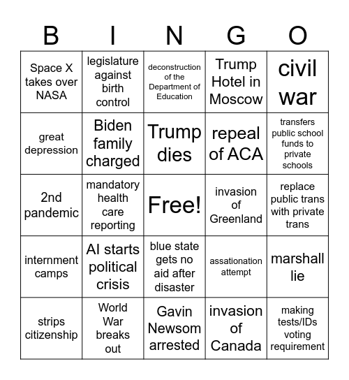 2025 Card 1 Bingo Card
